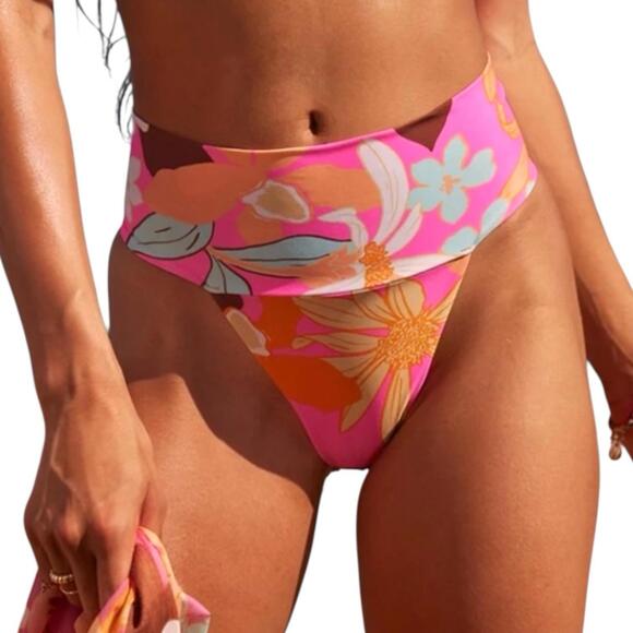 aerie Other - Aerie Swim Bottom Womens Pink‎ Floral Banded High Cut Cheeky Bikini Tropical XXL